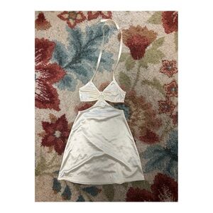 cream backless dress